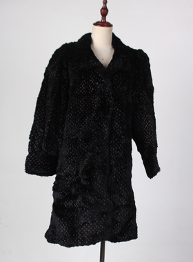 TM197-02497古着vintage冬季保暖真皮草貂绒复古风中长款大衣外套