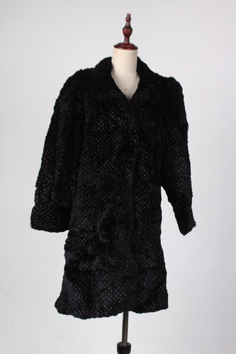 TM197-02497古着vintage冬季保暖真皮草貂绒复古风中长款大衣外套