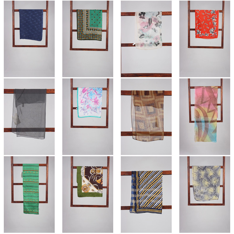 WJ400古着vintage复古风花色丝巾英伦法式围巾披肩装饰头巾方巾