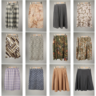 BK924古着vintage复古风格子条纹波点纯色日系春夏中长款半身裙