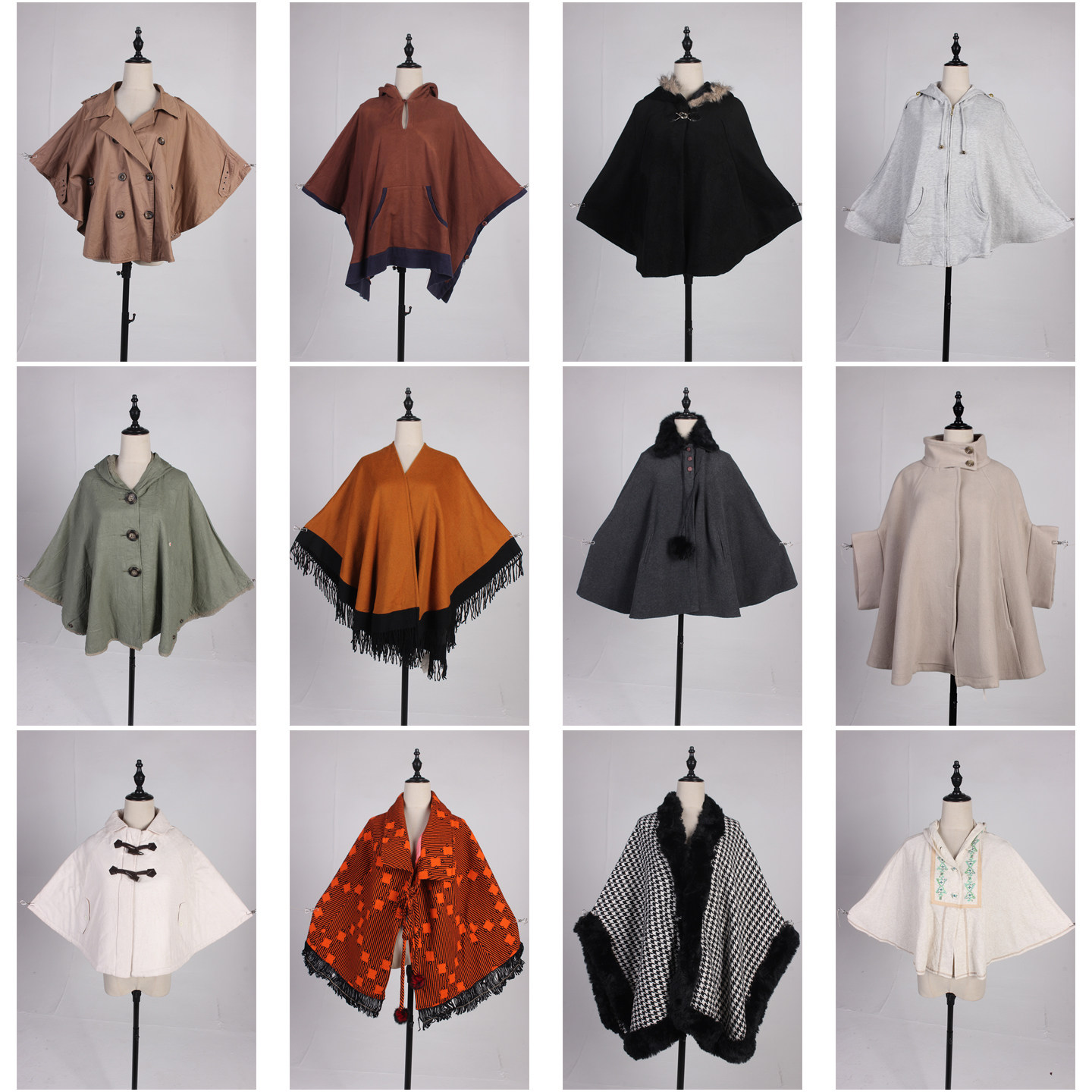 DA362古着vintage日系复古风毛呢格子意大利街拍款秋冬披肩斗篷女