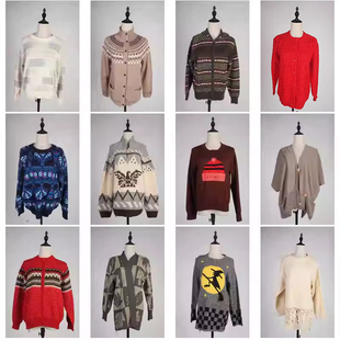 MY126古着vintage中古日系秋冬羊毛圆领复古风毛衣