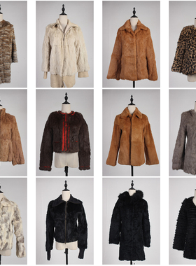 TM466古着vintage日系中古冬季保暖真皮草兔毛外套