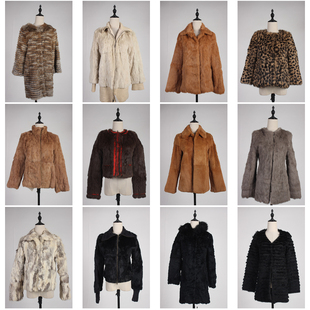 TM466古着vintage日系中古冬季保暖真皮草兔毛外套