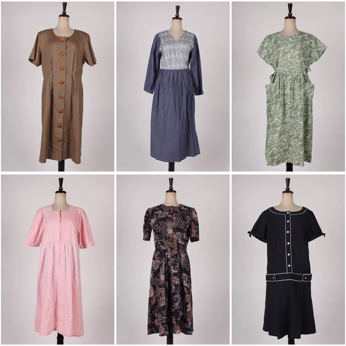 vintage古着日本制夏季复古风中古长裙花色连衣裙H626