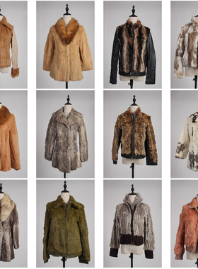 TM473古着vintage日系冬季保暖真皮草兔毛外套