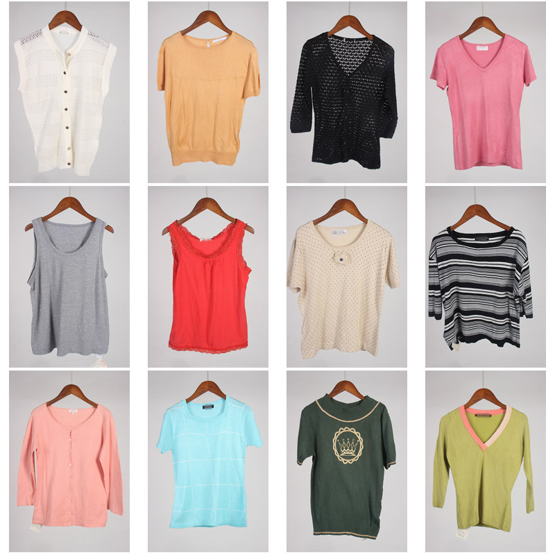 AK141古着vintag春夏日系甜美风薄款短袖针织上衣