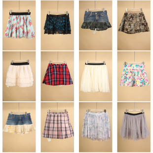 BK895古着vintage日系中古年轻款 短裙半身裙 格子花色蛋糕裙夏季