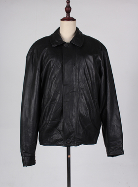 PP16-00267古着vintage秋冬复古风机车摇滚欧美羊皮真皮皮衣外套