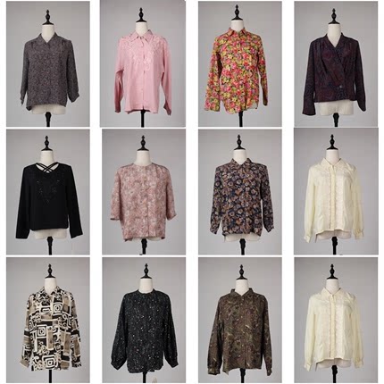 FC161古着vintage日制复古风法式优雅女装春夏中古花色衬衫衬衣