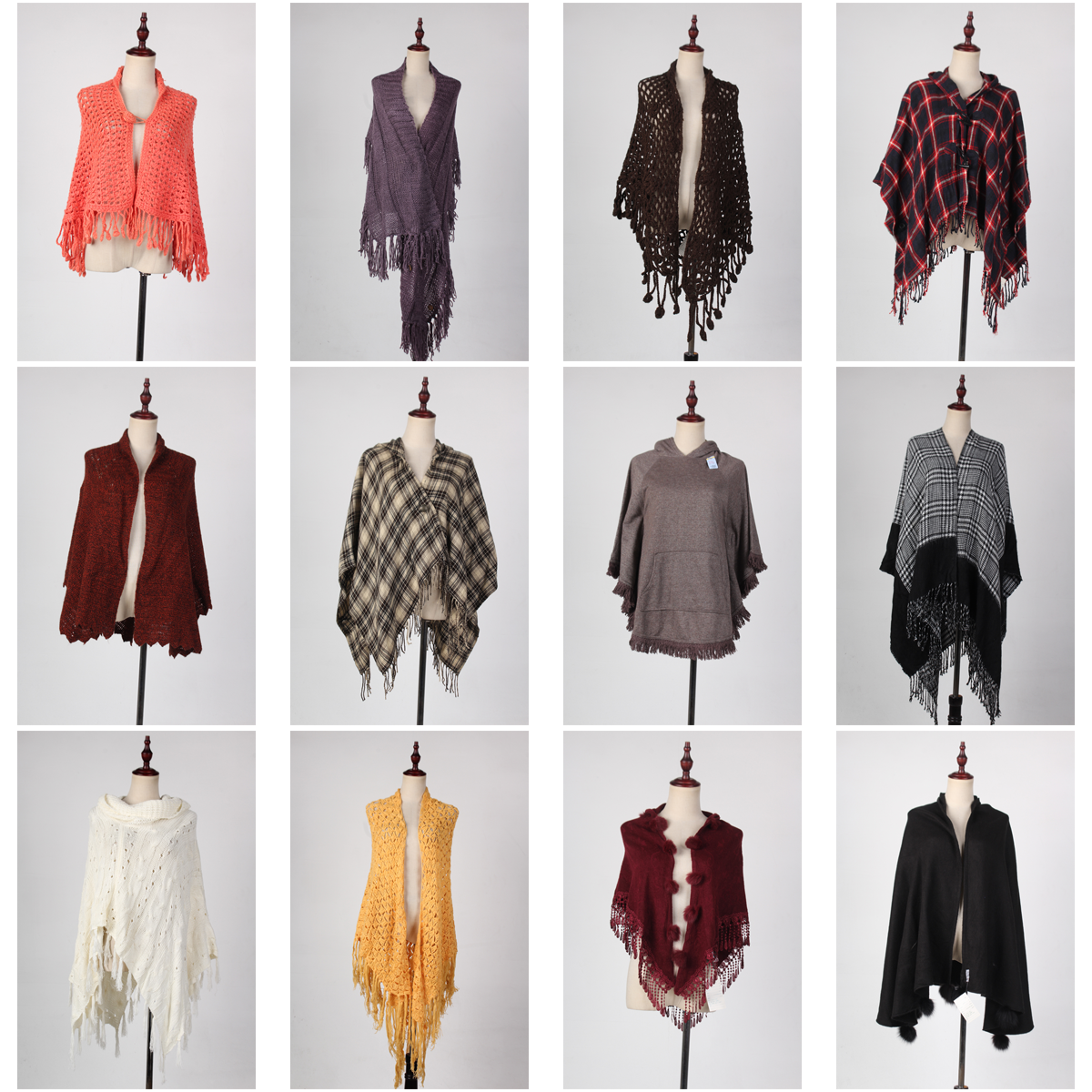 DA25古着vintage秋冬日系田园风流苏针织毛线羊毛斗篷披肩围巾