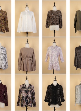 FC157古着vintage日制复古风法式优雅女装春夏中古花色衬衫衬衣