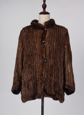 TM256-03330古着vintage真皮草编织貂毛冬季保暖外套