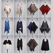 DA129古着vintage日系格子条纹法式 复古风意大利女装 流苏斗篷披肩