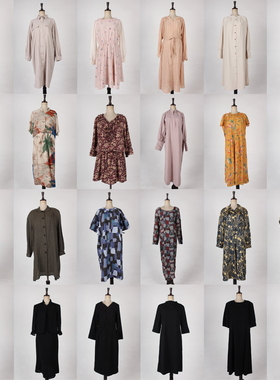 vintage古着日本制夏季文艺森系复古风花色中古中长款连衣裙H792