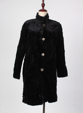 TM197-02498古着vintage冬季真皮草貂绒复古双面穿中长款大衣外套