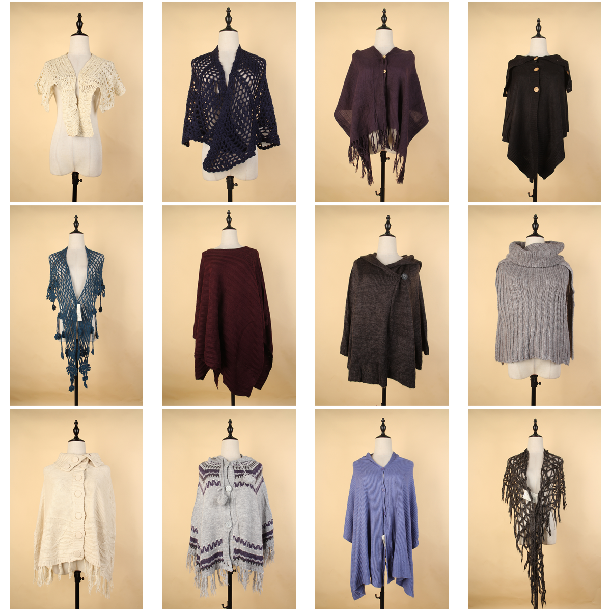 DA69古着vintage日系文艺复古风中古田园风毛线针织披肩斗篷