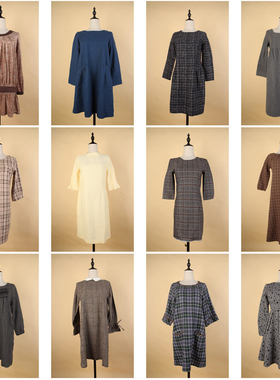 LY553古着vintage日系宽松休闲文艺复古风长袖连衣裙