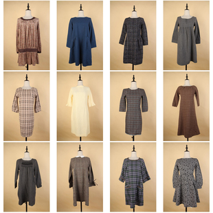 LY553古着vintage日系宽松休闲文艺复古风长袖连衣裙