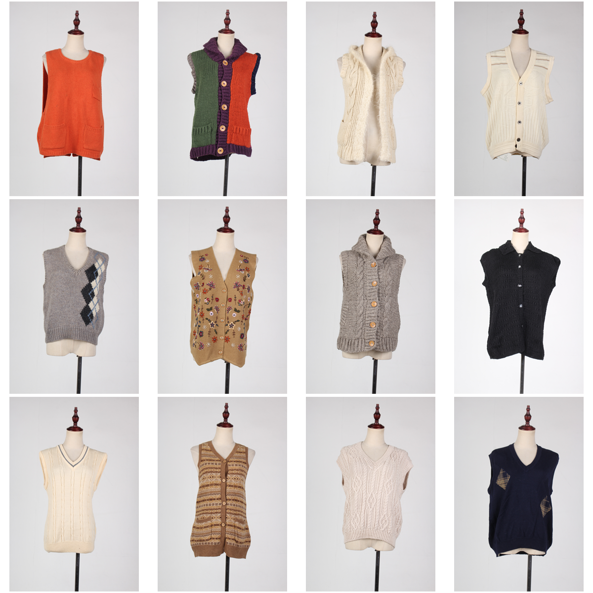 BM17古着vintage秋冬英伦格子学院风文艺森系复古针织毛线马甲