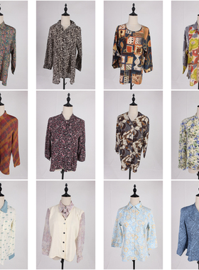 FC274古着vintage日系中古欧美风花色春夏设计款法式浪漫雪纺衬衣