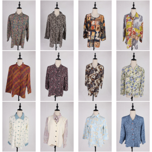 FC274古着vintage日系中古欧美风花色春夏设计款 浪漫雪纺衬衣 法式