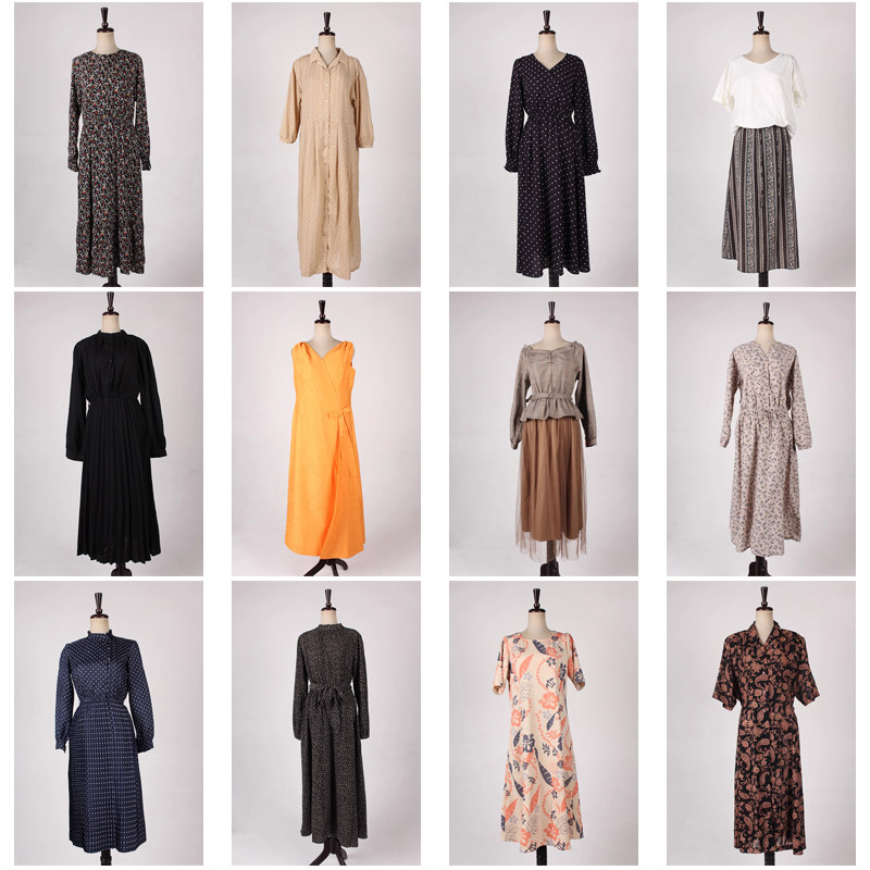 vintage古着日本制春夏中古长裙法式女装西海岸复古风连衣裙H635