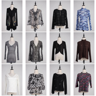 AK105古着vintage春夏中古日系复古风花色雪纺衫 上衣 衬衫