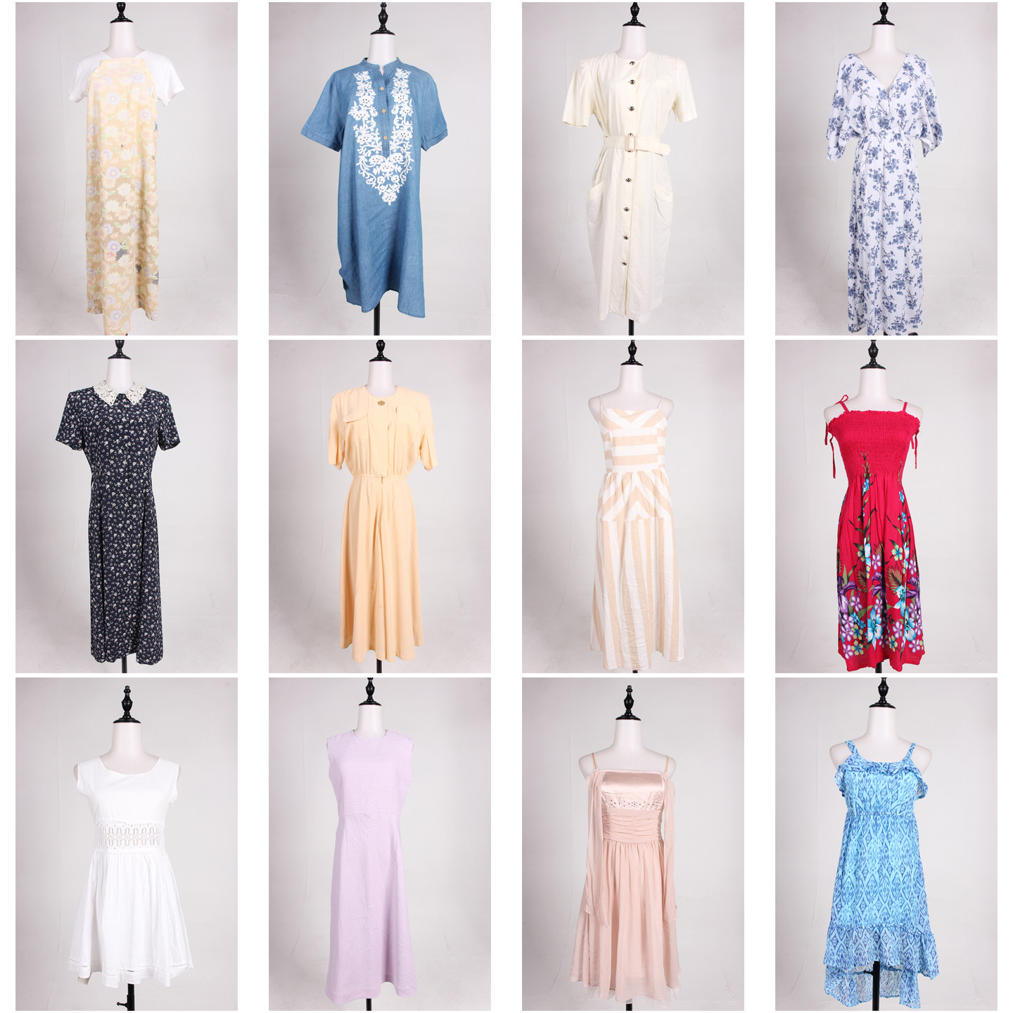LK154古着vintage日系中古法式复古风春夏花色中长款连衣裙女