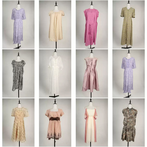 LK136古着vintage日系中古春秋复古风轻熟女装中长款连衣裙女