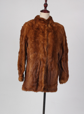 TM164-01962古着日本制冬季保暖中古vintage水貂毛真皮草外套