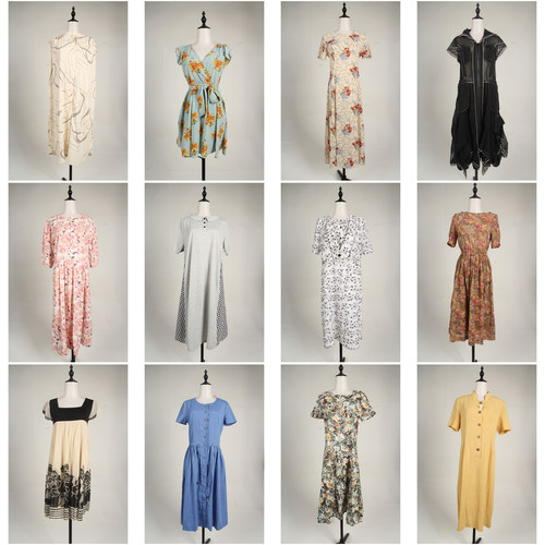 LK135古着vintage日系中古春秋复古风轻熟女装中长款连衣裙女