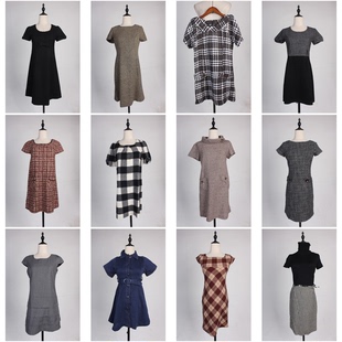 BX119古着vintage中古复古日系文艺简约秋冬毛呢小个子甜美连衣裙