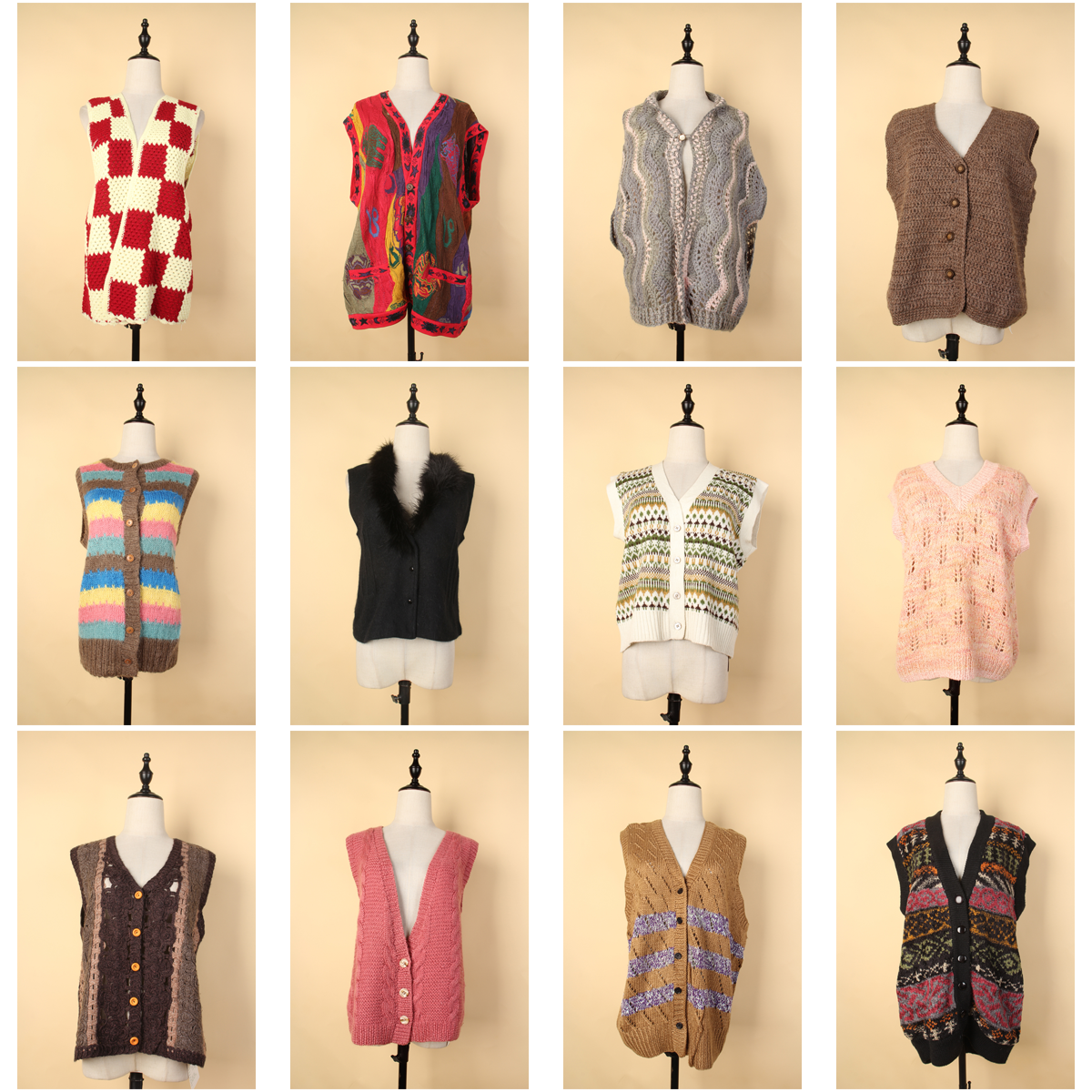 MY91古着vintage日系文艺森系女装秋冬羊毛毛衣马甲