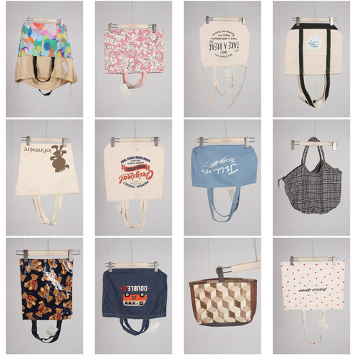 DZ163古着vintage日系女士可爱卡通帆布单肩斜挎手提袋子大包小包