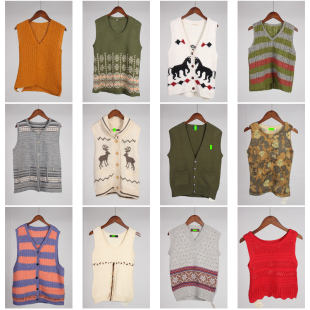 MY116古着vintage秋冬文艺复古小清新保暖百搭毛线针织毛衣马甲