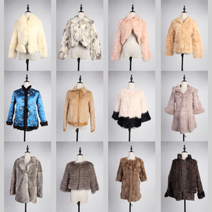 TM440古着vintage日系甜美风短款 秋冬真兔毛皮草外套 复古女装