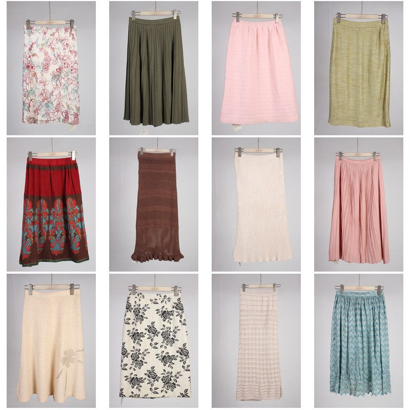 BK911古着vintage日系复古风中长款毛呢针织半身裙秋冬