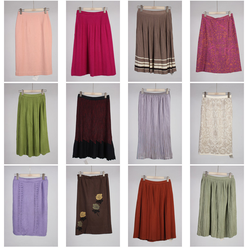 BK912古着vintage日系复古风中长款毛呢针织半身裙秋冬