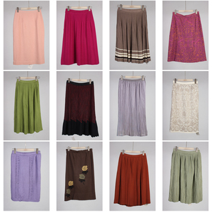 BK912古着vintage日系复古风中长款 毛呢针织半身裙秋冬