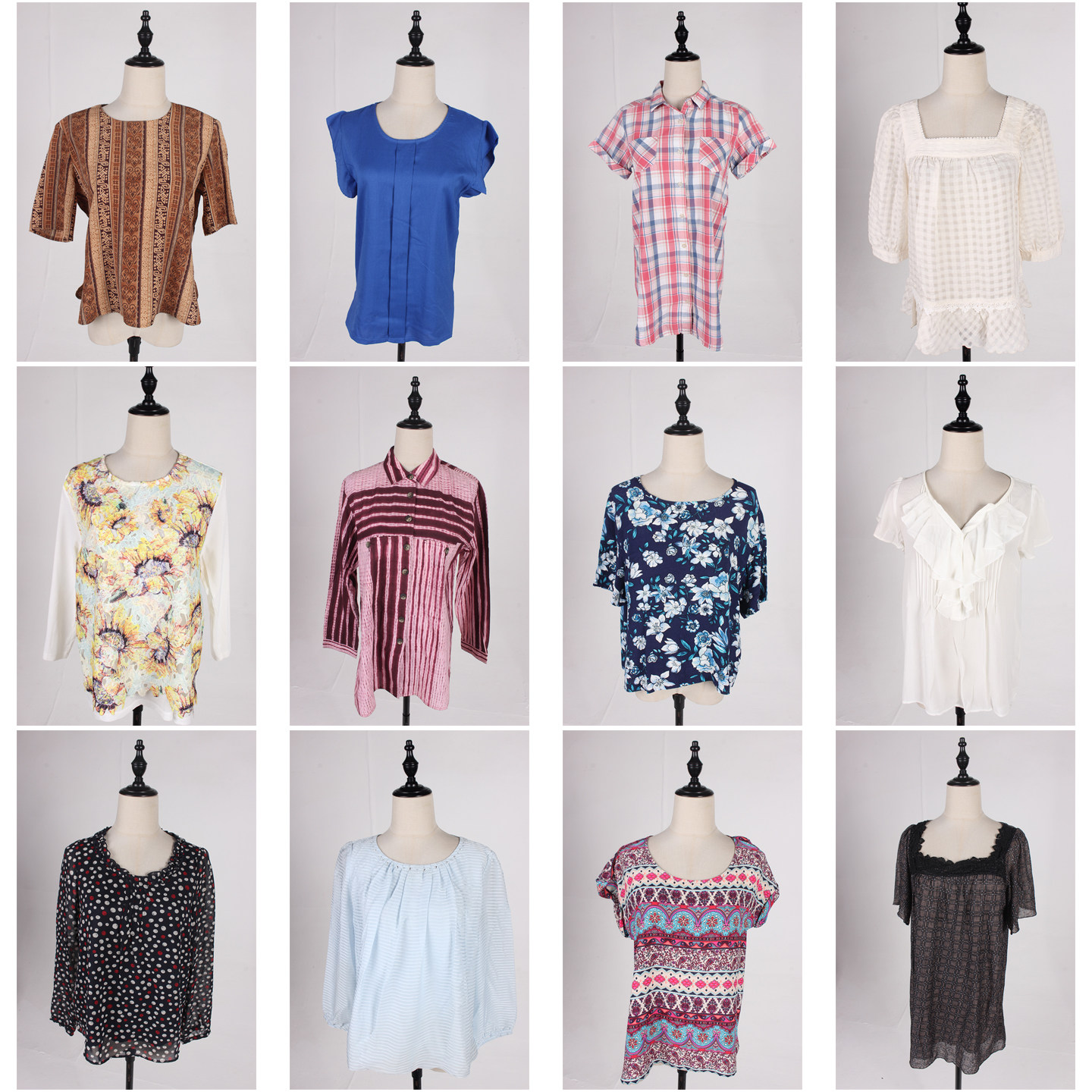 FC303古着vintage春夏中古日系简约休闲百搭花色衬衫蕾丝雪纺衬衣