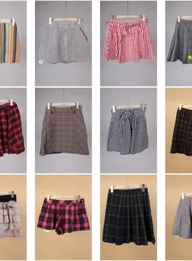 BK436-2古着vintage日系年轻款学院风格子百褶半身裙短裙