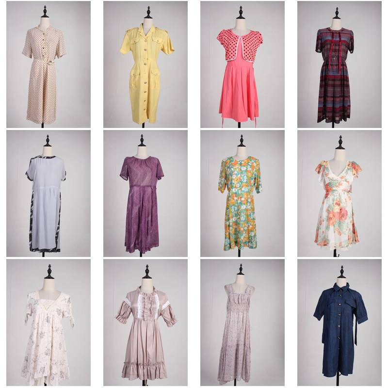 LY624古着vintage日系花色复古女装甜美风春秋季中长吊带连衣裙