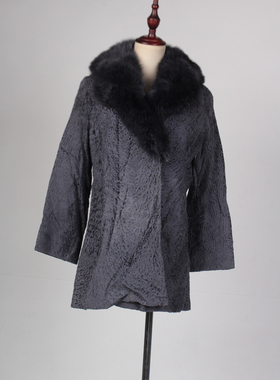 TM203-02544古着vintage冬季保暖真皮草羊皮羊毛狐毛领外套