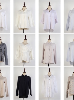 FC105-2古着vintage日制春夏中古长袖法式优雅韩版女装衬衫上衣