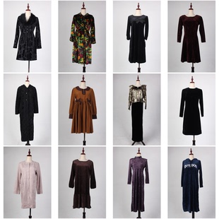 SR26古着vintage日系秋冬法式 优雅古典赫本风复古金丝绒连衣裙女