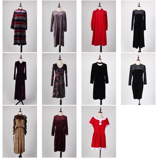 SR20古着秋冬复古风vintage中古老上海怀旧金丝绒连衣裙