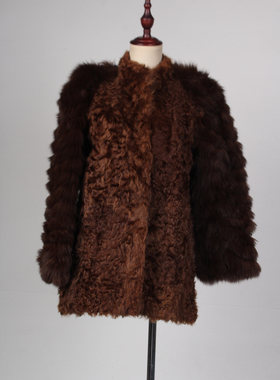 TM198-02509古着vintage真皮草羚羊毛狐毛领外套