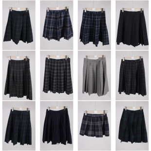 BK917古着vintage日系格子百褶学院风年轻款 半身裙 欧美街拍中长款