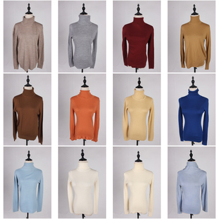 DM108古着vintage日系秋冬羊毛高领纯色简约百搭毛线针织打底衫女